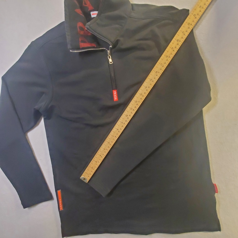 Prada Mens Quarter Zip Pullover Black Red Logo Mesh Collar Mock Neck Sweatshirt - Picture 9 of 16